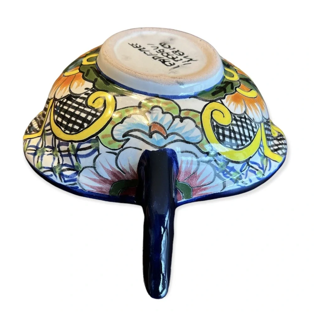 Mexican Talavera Pottery Hand Painted Condiment Bowl & Spoon - Serving Dish Set